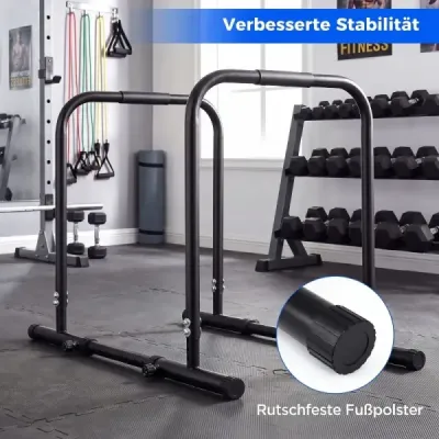 Hrazda na kliky s nosností až 300 kg, výška 81,5–88,5 cm, výškově nastavitelná v rozmezí 86–126 cm, šířkově nastavitelná