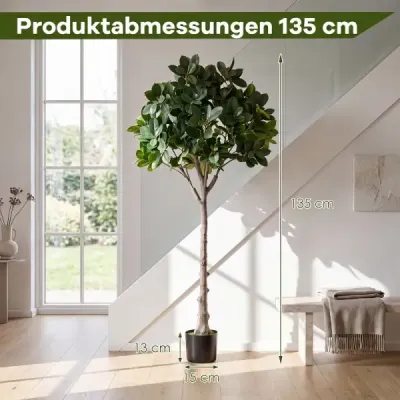 Umělá rostlina – realistická umělá rostlina s 25 bujnými větvemi a pevným cementovým květináčem, 140 cm