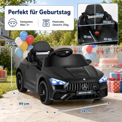 Dětské elektrické auto 12 V Mercedes-AMG s LED světly a dálkovým ovládáním 2,4 GHz, černé