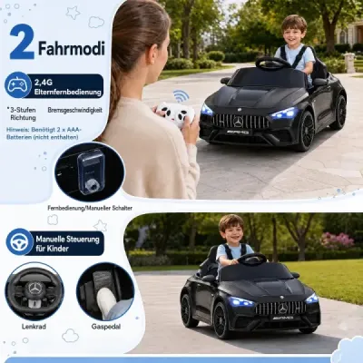 Dětské elektrické auto 12 V Mercedes-AMG s LED světly a dálkovým ovládáním 2,4 GHz, černé