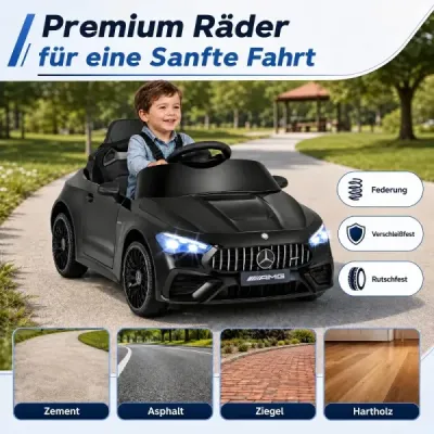Dětské elektrické auto 12 V Mercedes-AMG s LED světly a dálkovým ovládáním 2,4 GHz, černé