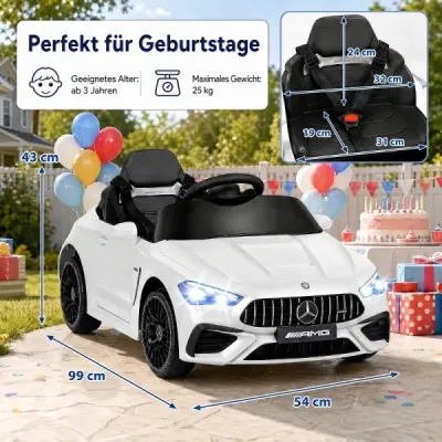 Dětské elektrické auto 12 V Mercedes-AMG s LED světly a dálkovým ovládáním 2,4 GHz, bílé