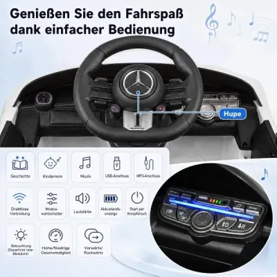 Dětské elektrické auto 12 V Mercedes-AMG s LED světly a dálkovým ovládáním 2,4 GHz, bílé