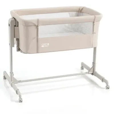 Dětská postýlka 3 v 1 s 6stupňovým nastavením výšky a 4 kolečky, nosnost až 9 kg, béžová