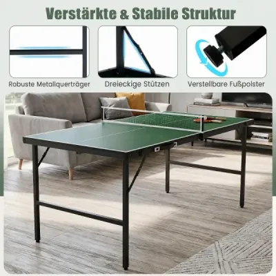 Skládací stolní tenisový stůl se sítí, 2 pálkami a míčky – mini stolní tenisový stůl, pingpongový stůl, zelený