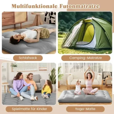 HU10922GR Japonská futonová matrace s pratelným potahem a taškou na přenášení Tatami matrace šedá 140 x 200 cm SKLADEM