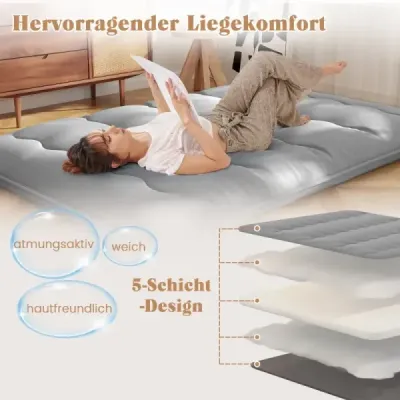HU10922GR Japonská futonová matrace s pratelným potahem a taškou na přenášení Tatami matrace šedá 140 x 200 cm SKLADEM