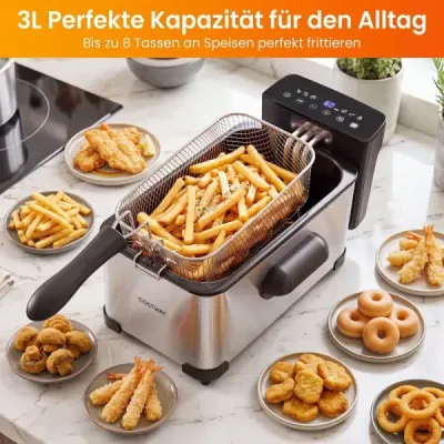 3 l elektrická fritéza z nerezové oceli, 2000 W, fritéza na olej s časovačem a nastavitelným termostatem