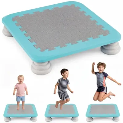 Mini trampolína pro děti, průměr 65 cm, velká skákací plocha s protiskluzovým povrchem z EVA, modrá