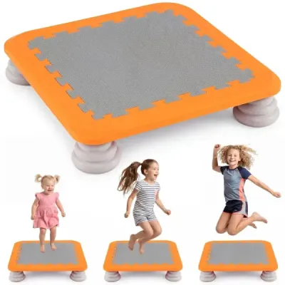 Mini trampolína pro děti, skákací plocha o průměru 65 cm s protiskluzovým povrchem z materiálu EVA, oranžová