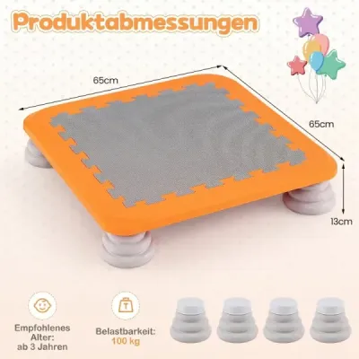 Mini trampolína pro děti, skákací plocha o průměru 65 cm s protiskluzovým povrchem z materiálu EVA, oranžová