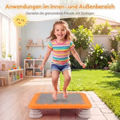 Mini trampolína pro děti, skákací plocha o průměru 65 cm s protiskluzovým povrchem z materiálu EVA, oranžová