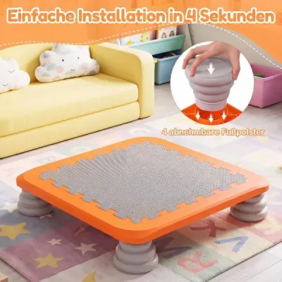 Mini trampolína pro děti, skákací plocha o průměru 65 cm s protiskluzovým povrchem z materiálu EVA, oranžová