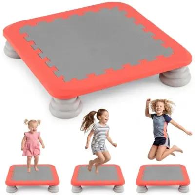 Mini trampolína pro děti, skákací plocha o průměru 65 cm s protiskluzovým povrchem z materiálu EVA, červená