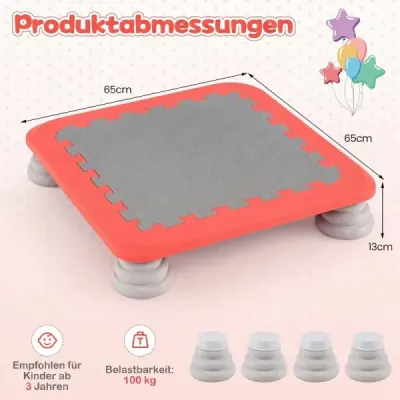 Mini trampolína pro děti, skákací plocha o průměru 65 cm s protiskluzovým povrchem z materiálu EVA, červená