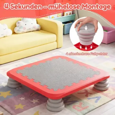 Mini trampolína pro děti, skákací plocha o průměru 65 cm s protiskluzovým povrchem z materiálu EVA, červená