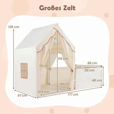 Dětský stan a ohrádka 2 v 1 s pohádkovými světýlky a omyvatelnou podložkou Dětský hrací stan Beige