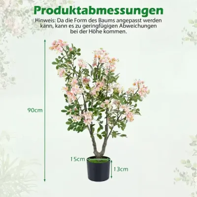 Sada 2 ks umělého stromu Impatiens, 90 cm, umělá rostlina v květináči s 210 hedvábnými květy a 55 listy, růžová