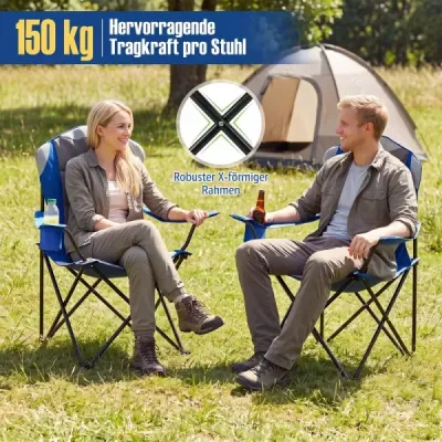 Skládací kempingová židle, přenosná rybářská židle s držákem na nápoje a protiskluzovými nožkami, modrá