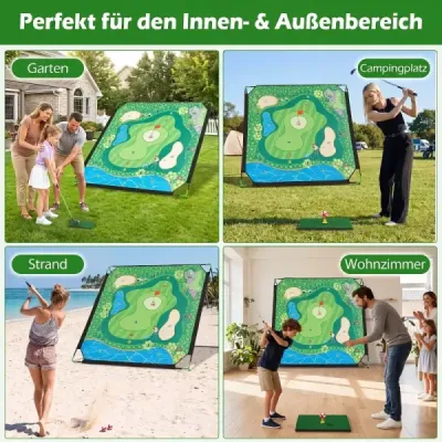 Golfová cvičná podložka pro chipování s nastavitelným kovovým stojanem a 24 míčky, 181 x 255 x 125 cm