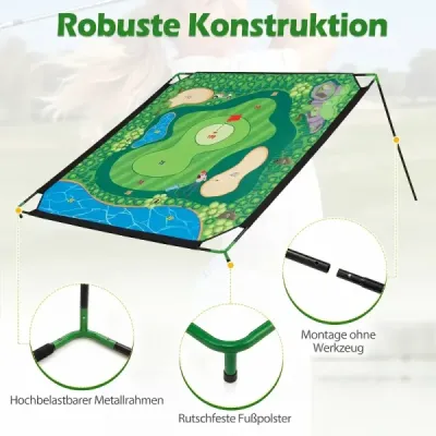 Golfová cvičná podložka pro chipování s nastavitelným kovovým stojanem a 24 míčky, 181 x 255 x 125 cm