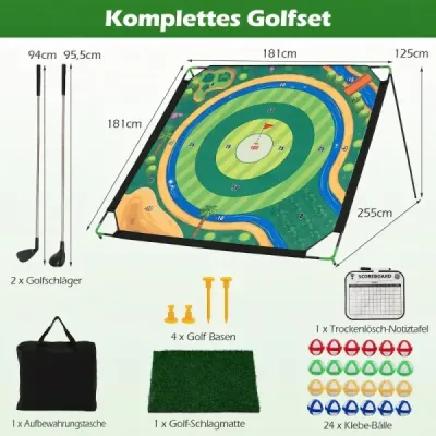 Sada na golfové chipování s kovovým stojanem a 24 míčky pro děti i dospělé, 181 x 181 cm