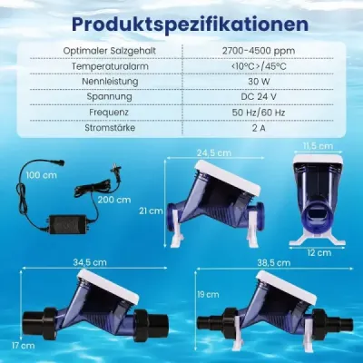 Chlorátor bazénové soli s elektrolýzou slané vody, časovačem a samočisticím elektrolyzérem pro bazény