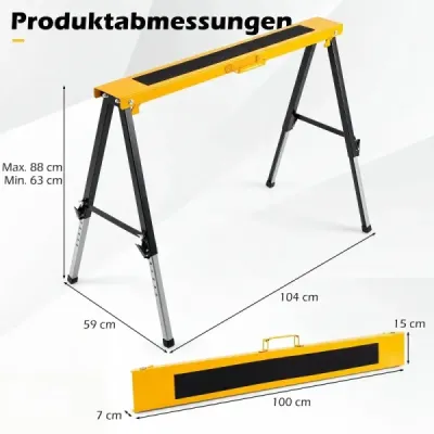 Sada 2 výškově nastavitelných kozlíků na řezání (63-88 cm) ve stabilním A-rámu, vyrobených z kovu