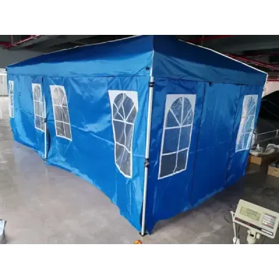Pavilon 3 x 6 m Pop-up párty stan s nastavitelnou výškou, 6 bočními stěnami a okny, modrý