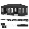 Pavilon 3 x 6 m Pop-up párty stan s nastavitelnou výškou, 6 bočními stěnami a okny, černý