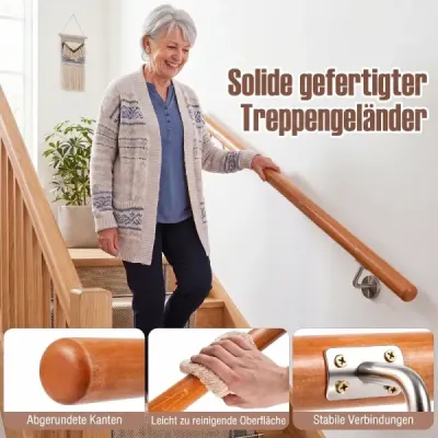 Dřevěné madlo 120 cm, zábradlí na schody, bukové schodové zábradlí s nástěnným držákem