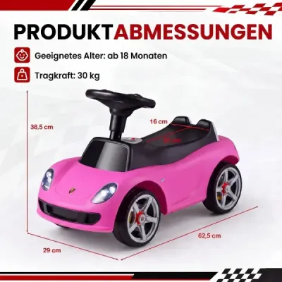 Dětské odrážedlo Porsche s licencí pro děti od 18 měsíců, odrážedlo s klaksonem a světlomety, růžové