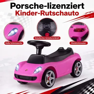 Dětské odrážedlo Porsche s licencí pro děti od 18 měsíců, odrážedlo s klaksonem a světlomety, růžové