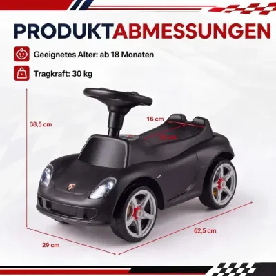 Dětské odrážedlo Porsche s licencí pro děti od 18 měsíců, odrážedlo s klaksonem a světlomety, černé