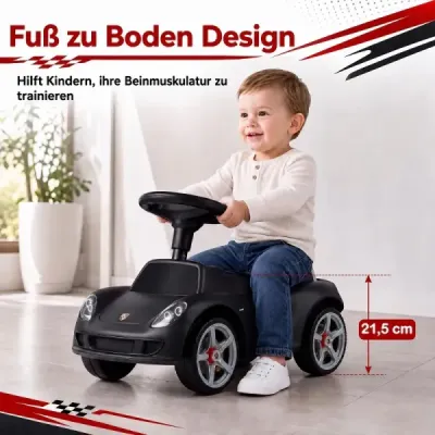 Dětské odrážedlo Porsche s licencí pro děti od 18 měsíců, odrážedlo s klaksonem a světlomety, černé
