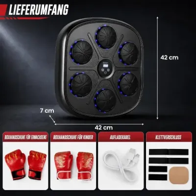 Hudební boxovací stroj s LED displejem, 10 rychlostními stupni a 9 režimy úderů, 42 x 42 cm