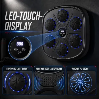 Hudební boxovací stroj s LED displejem, 10 rychlostními stupni a 9 režimy úderů, 42 x 42 cm