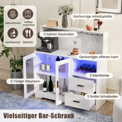Küchenschrank Buffetschrank mit Offenen Fächern Steckdose & LED 120 x 40 x 115,5 cm Weiß