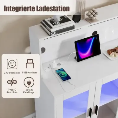 Küchenschrank Buffetschrank mit Offenen Fächern Steckdose & LED 120 x 40 x 115,5 cm Weiß