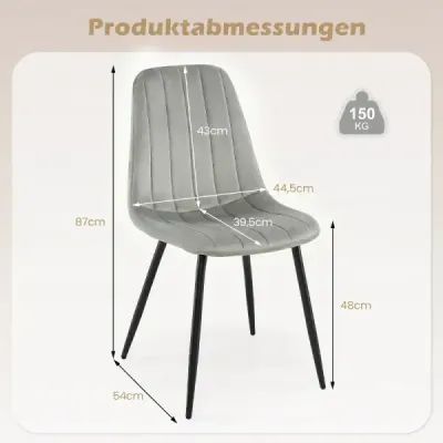Sada 4 jídelních židlí, kuchyňská židle z látky, nosnost do 150 kg, čalouněná jídelní židle s opěradlem, šedá