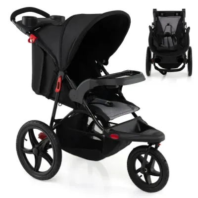 BC10276DE-DK  Bežecký kočík, skladací jogger s nastaviteľnou slnečnou strieškou a polohovateľným sedadlom, čierny SKLADEM