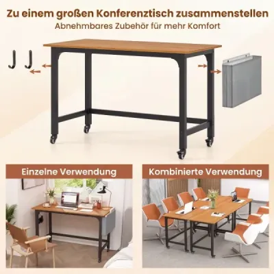 Stůl s kolečky Počítačový stůl s odnímatelnou látkovou taškou a háčkem na sluchátka 120 x 60 x 75 cm Příroda