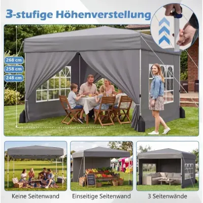 3x3m výklopný pavilon, zimní zahradní pavilon se 4 odnímatelnými bočními panely a pytli s pískem, šedý