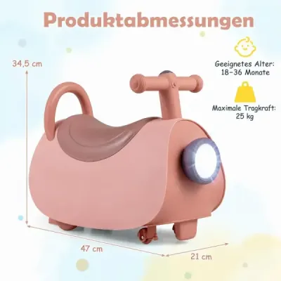 Dětské odrážedlo s hudbou a LED světly, odrážedlo s úložným prostorem pod sedadlem, růžové