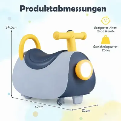 Dětské odrážedlo s hudbou a LED světly, odrážedlo s úložným prostorem pod sedadlem, modré