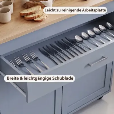 Kuchyňský vozík s věšákem na ručníky, věšákem na koření, zásuvkou a zásuvkou  pojízdná kuchyňská skříňka, šedá