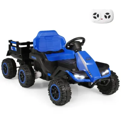 24V elektrický traktor pro děti od 3 let, dětský traktor s dálkovým ovládáním 2,4 GHz, modrý