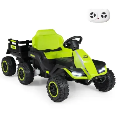 24V elektrický traktor pro děti od 3 let, dětský traktor s dálkovým ovládáním 2,4 GHz, zelený