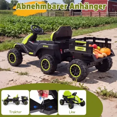 24V elektrický traktor pro děti od 3 let, dětský traktor s dálkovým ovládáním 2,4 GHz, zelený