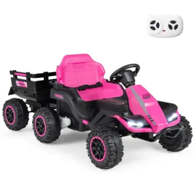 24V elektrický traktor pro děti od 3 let, dětský traktor s dálkovým ovládáním 2,4 GHz, růžový